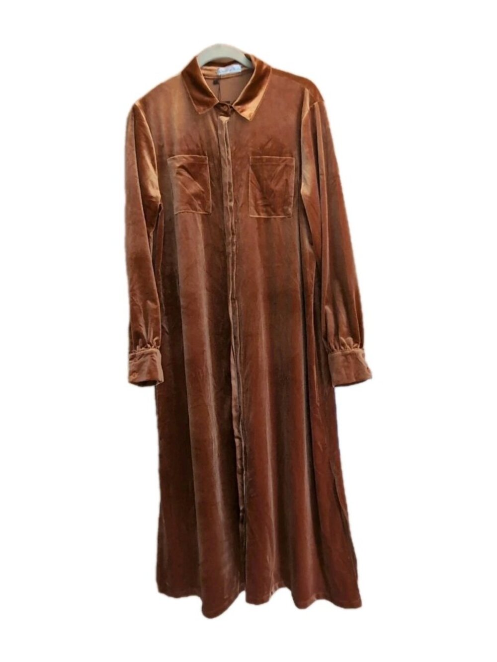 R Vivimos Maxi Shirt Dress XL Copper Velvet Pockets 70s Boho Whimisgoth Earthy